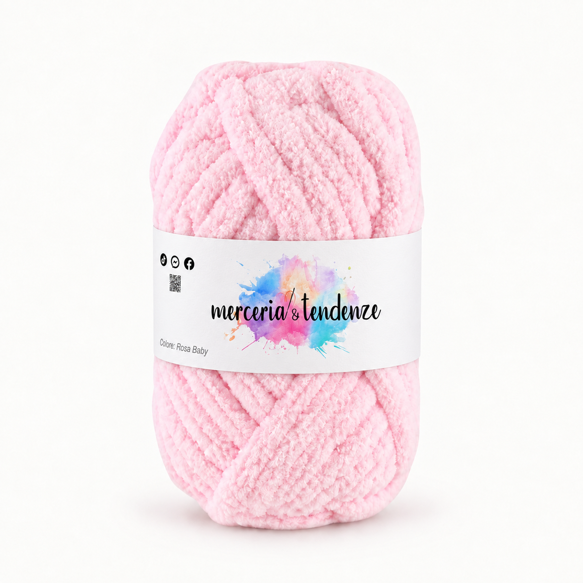 Filato ciniglia Rosa Baby, gomitolo 100 g con etichetta acquerello Merceria & Tendenze