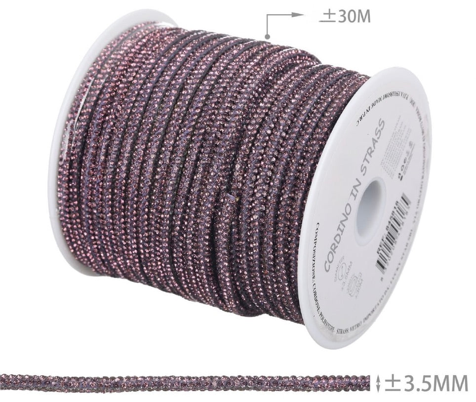 Cordino in Strass 3,5 mm – Rotolo 30 m | Bordino Luminoso per Borse