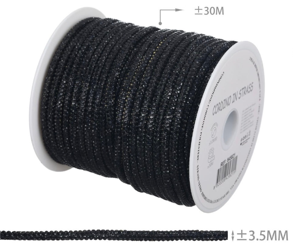 Cordino in Strass 3,5 mm – Rotolo 30 m | Bordino Luminoso per Borse