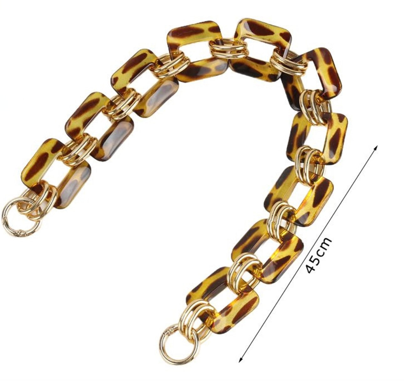 Tracolla Catena Animalier Glam in Resina 45 cm – Maglie Rettangolari Maculate con Anelli Oro per Borse Handmade
