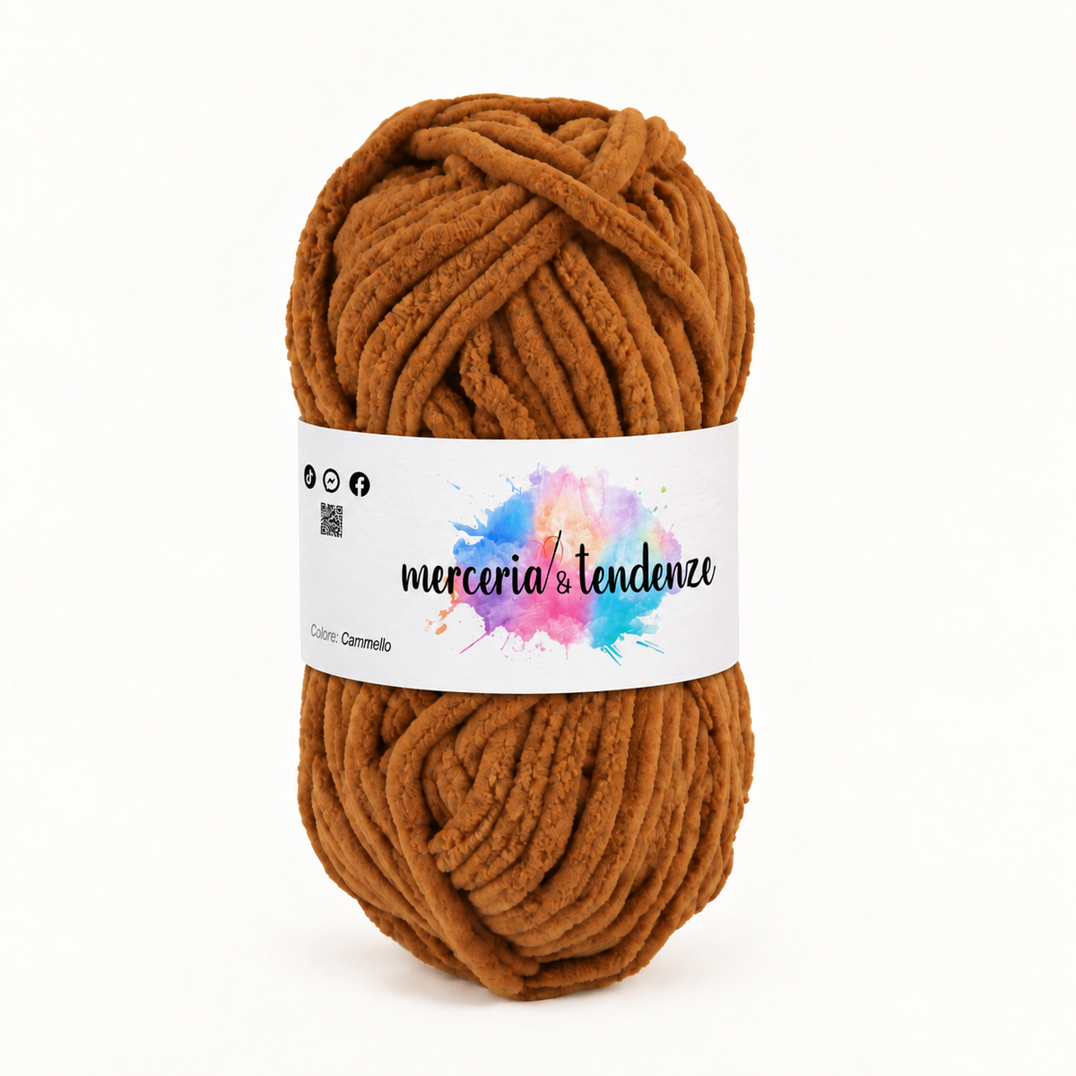 Filato ciniglia Cammello, gomitolo 100 g con etichetta acquerello Merceria & Tendenze