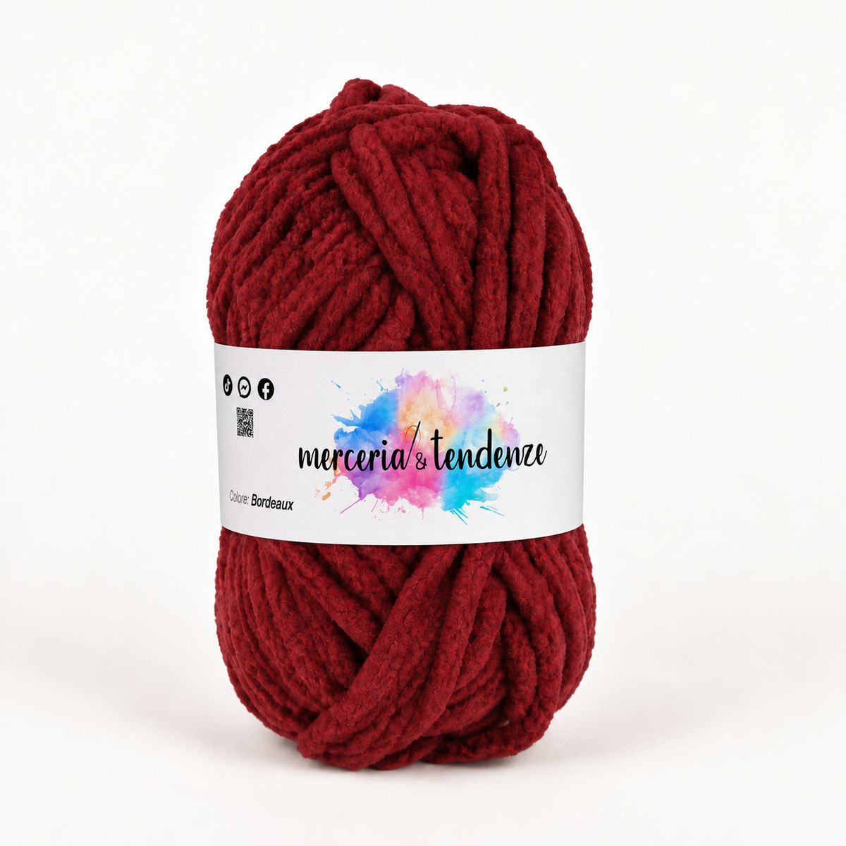 Filato ciniglia Bordeaux, gomitolo 100 g con etichetta acquerello Merceria & Tendenze