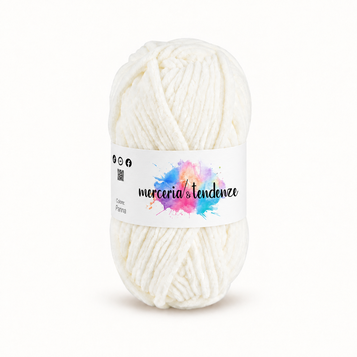 Filato ciniglia Panna, gomitolo 100 g con etichetta acquerello Merceria & Tendenze