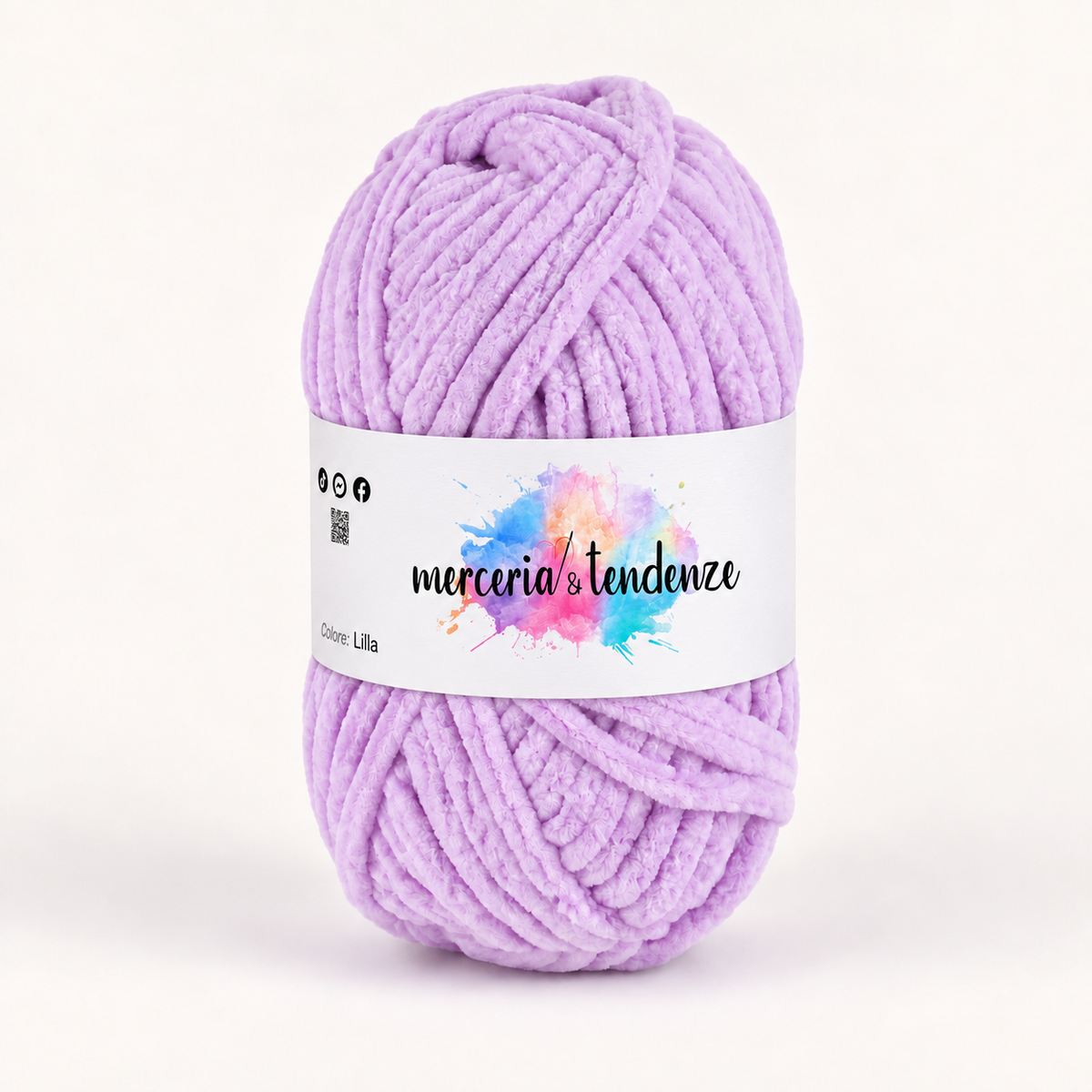 Filato ciniglia Lilla, gomitolo 100 g con etichetta acquerello Merceria & Tendenze