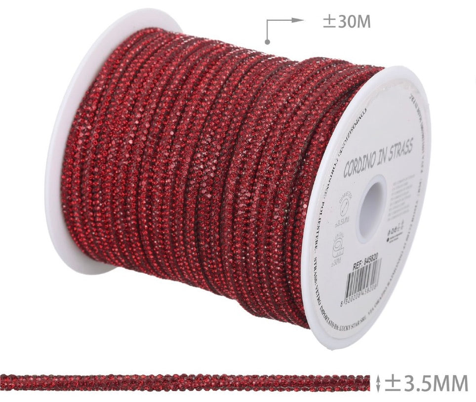 Cordino in Strass 3,5 mm – Rotolo 30 m | Bordino Luminoso per Borse