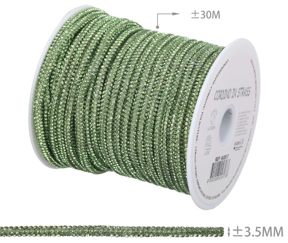 Cordino in Strass 3,5 mm – Rotolo 30 m | Bordino Luminoso per Borse