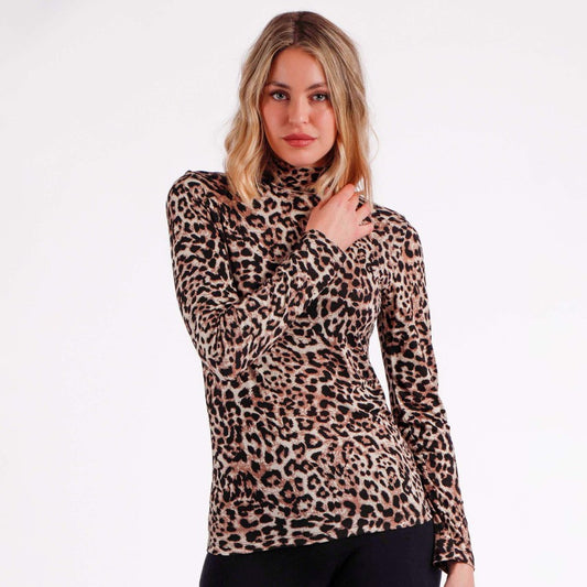 Leopard print under-jacket turtleneck sweater for women animalier