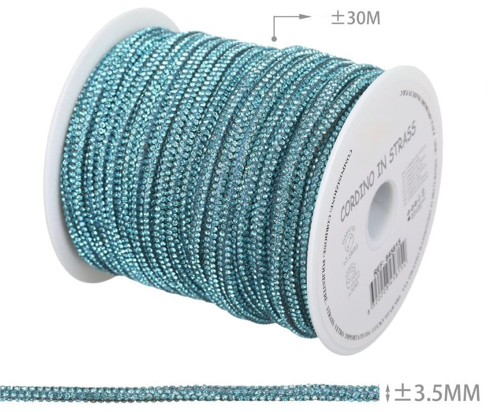 Cordino in Strass 3,5 mm – Rotolo 30 m | Bordino Luminoso per Borse