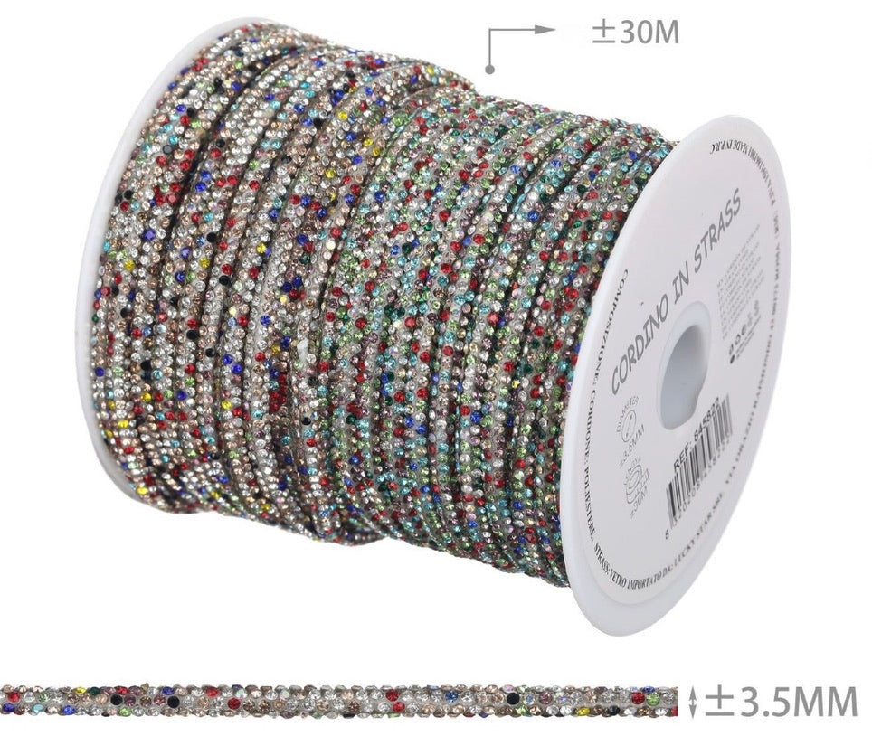 Cordino in Strass 3,5 mm – Rotolo 30 m | Bordino Luminoso per Borse