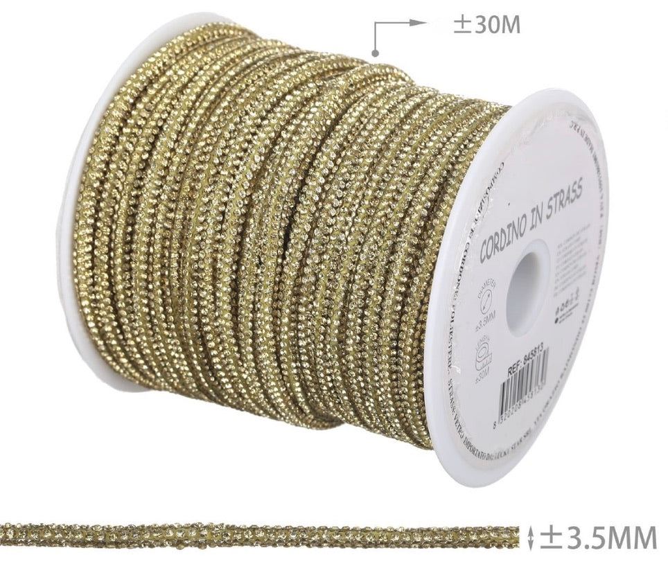 Cordino in Strass 3,5 mm – Rotolo 30 m | Bordino Luminoso per Borse