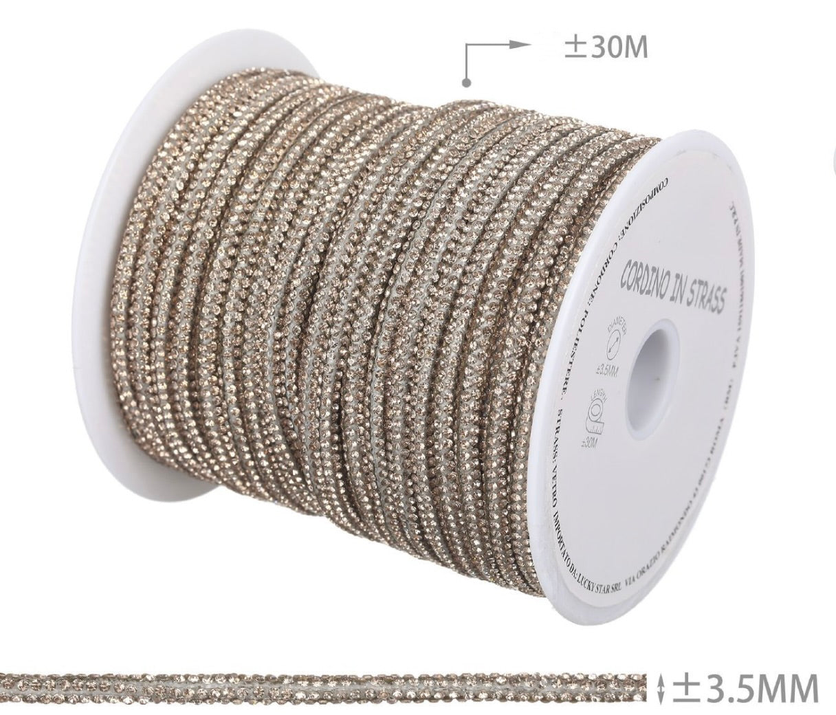 Cordino in Strass 3,5 mm – Rotolo 30 m | Bordino Luminoso per Borse