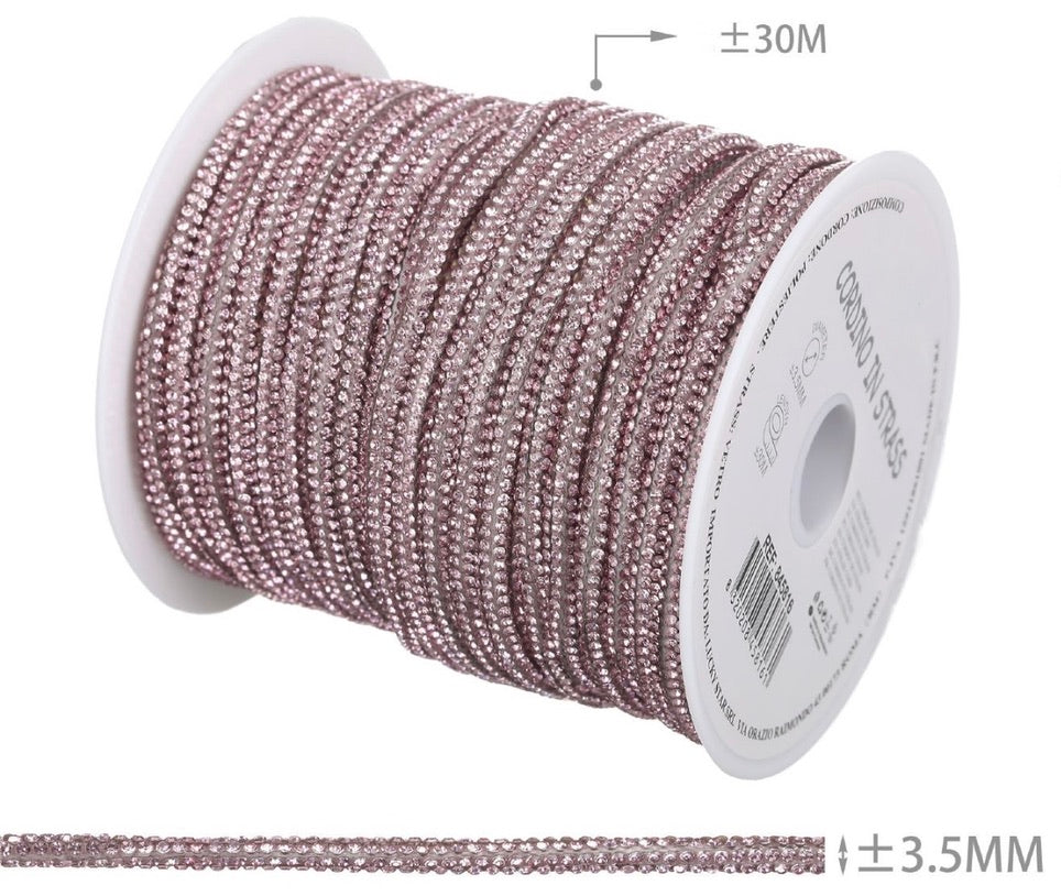 Cordino in Strass 3,5 mm – Rotolo 30 m | Bordino Luminoso per Borse