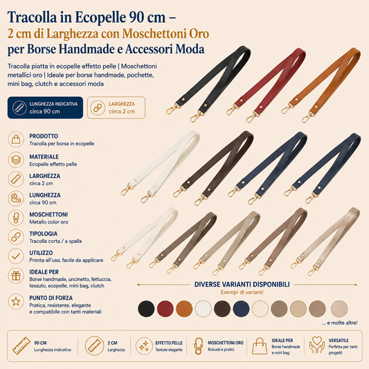 Tracolla per Borsa in Ecopelle 90 cm con Moschettoni Oro – 2 cm