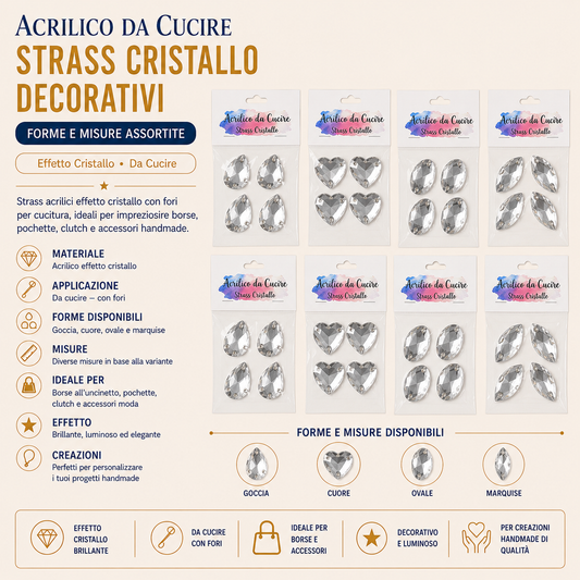 Strass Acrilici da Cucire per Borse Handmade – Cristalli Decorativi in Varie Forme e Misure