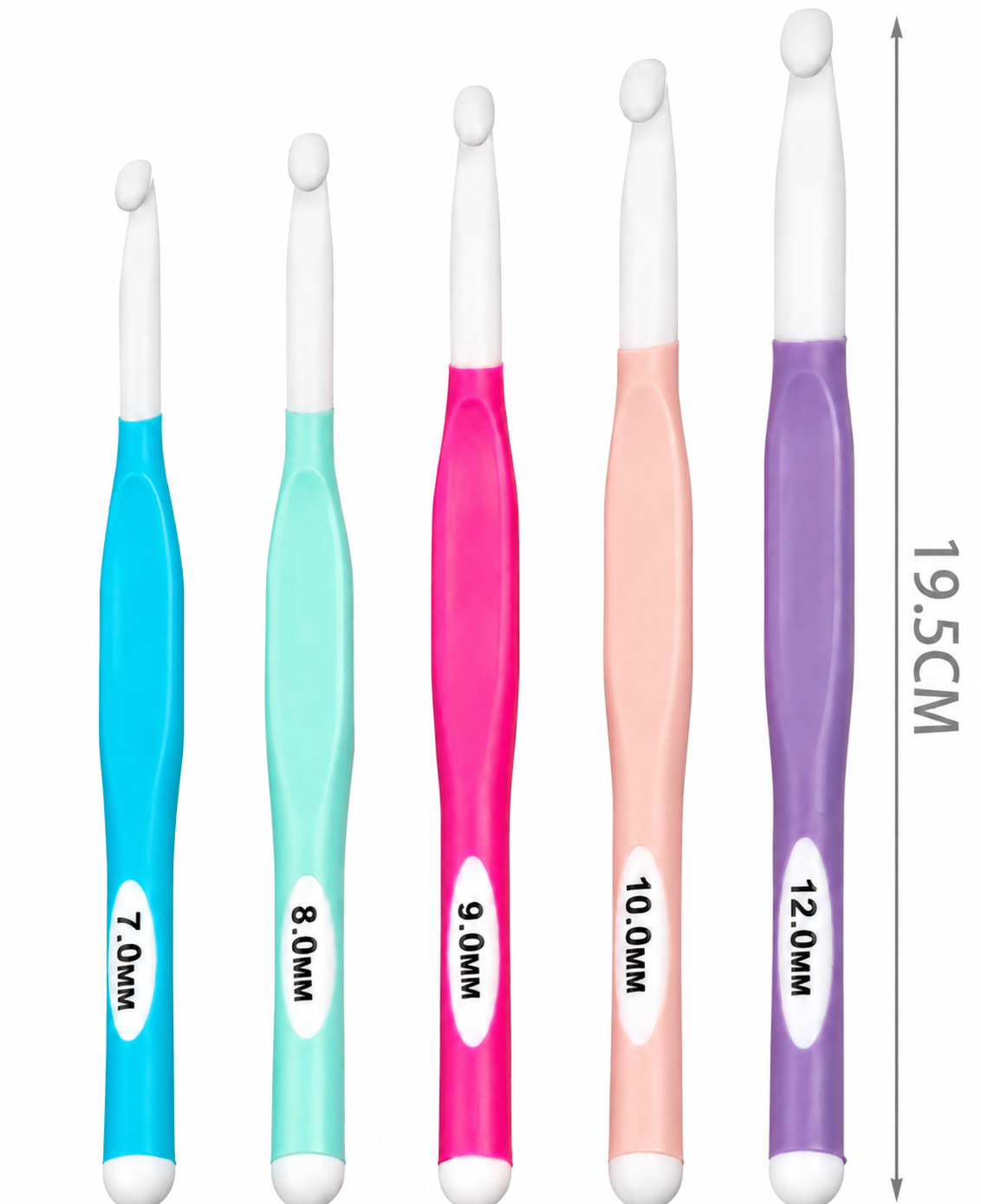 Set Uncinetti Ergonomici Maxi 5 Pezzi – Misure 7 / 8 / 9 / 10 / 12 mm per Filati Grossi, Lana e Fettuccia