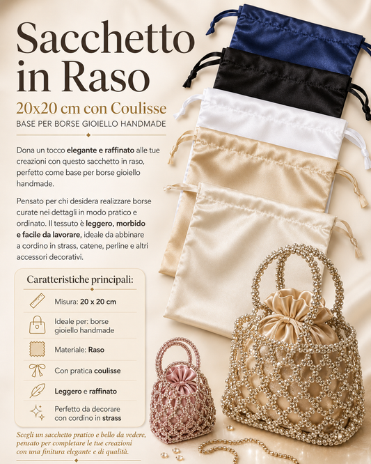 Sacchetto in Raso 20x20 cm con Coulisse – Base per Borse Gioiello Handmade