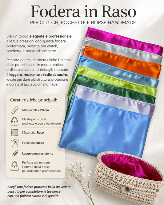 Preformed Satin Lining 30x20 cm for Handmade Clutches and Bags – Made in Italy