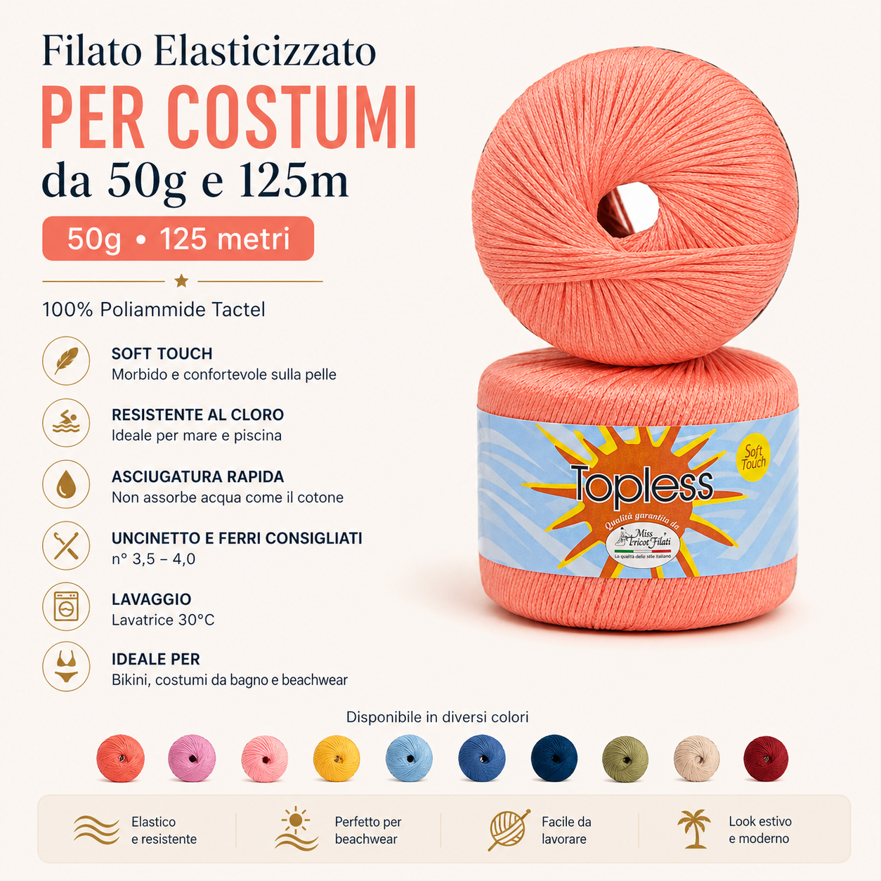 Stretch Yarn for Swimwear (Happyfil) 50g and 125m