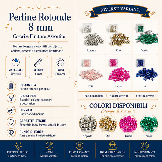 Perline sintetiche | Diametro 8 mm | Bracciali, collane, accessori e decorazioni handmade
