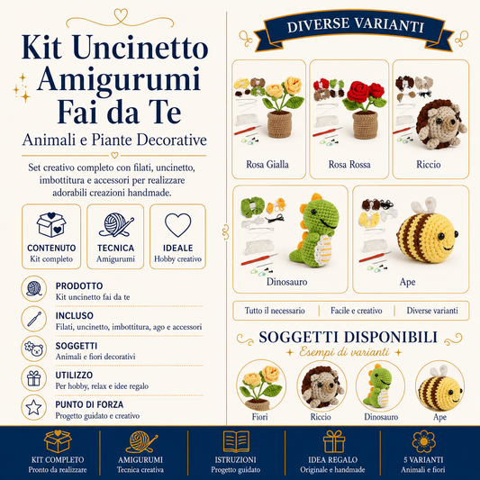 Kit Uncinetto Amigurumi Fai da Te – Animali e Piante Decorative