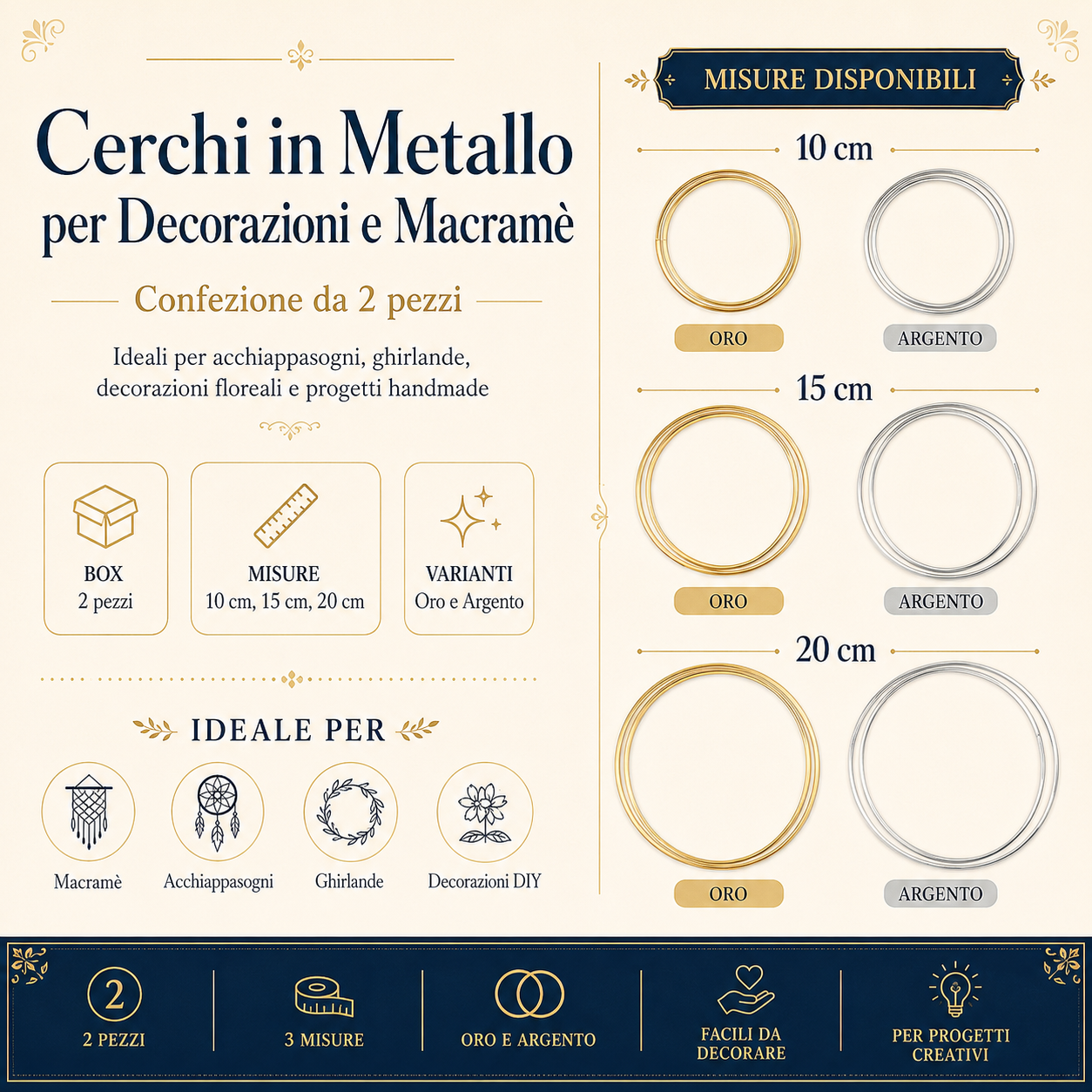 Cerchi in Metallo per Decorazioni e Macramè – Confezione da 2 Pezzi