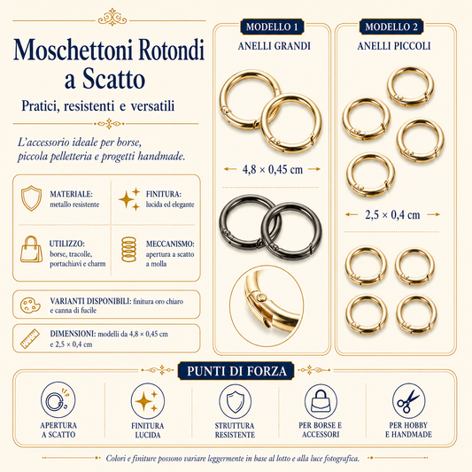 Moschettone Rotondo a Scatto – Anello Apribile per Borse e Accessori