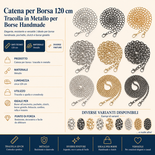 Catena per Borsa in Metallo 120 cm – Tracolla Elegante per Borse Handmade in Diverse Varianti