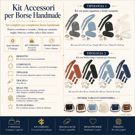 Kit Accessori per Borse Handmade con Fondo, Tracolla e Chiusura – Vari Modelli e Colori