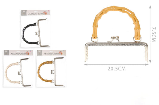 Manico per Borsa con Chiusura Clic Clac 20,5 cm – Telaio Metallico Argento con Manico Effetto Bamboo