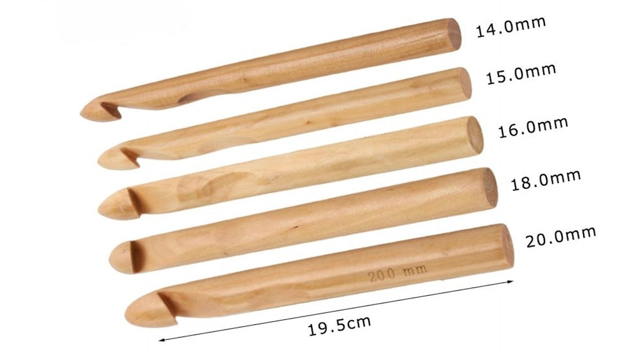 Set crochet 5 Uncinetti Maxi in Legno 14-20 mm – Ideali per Fettuccia, Lana Grossa e Filati Spessi