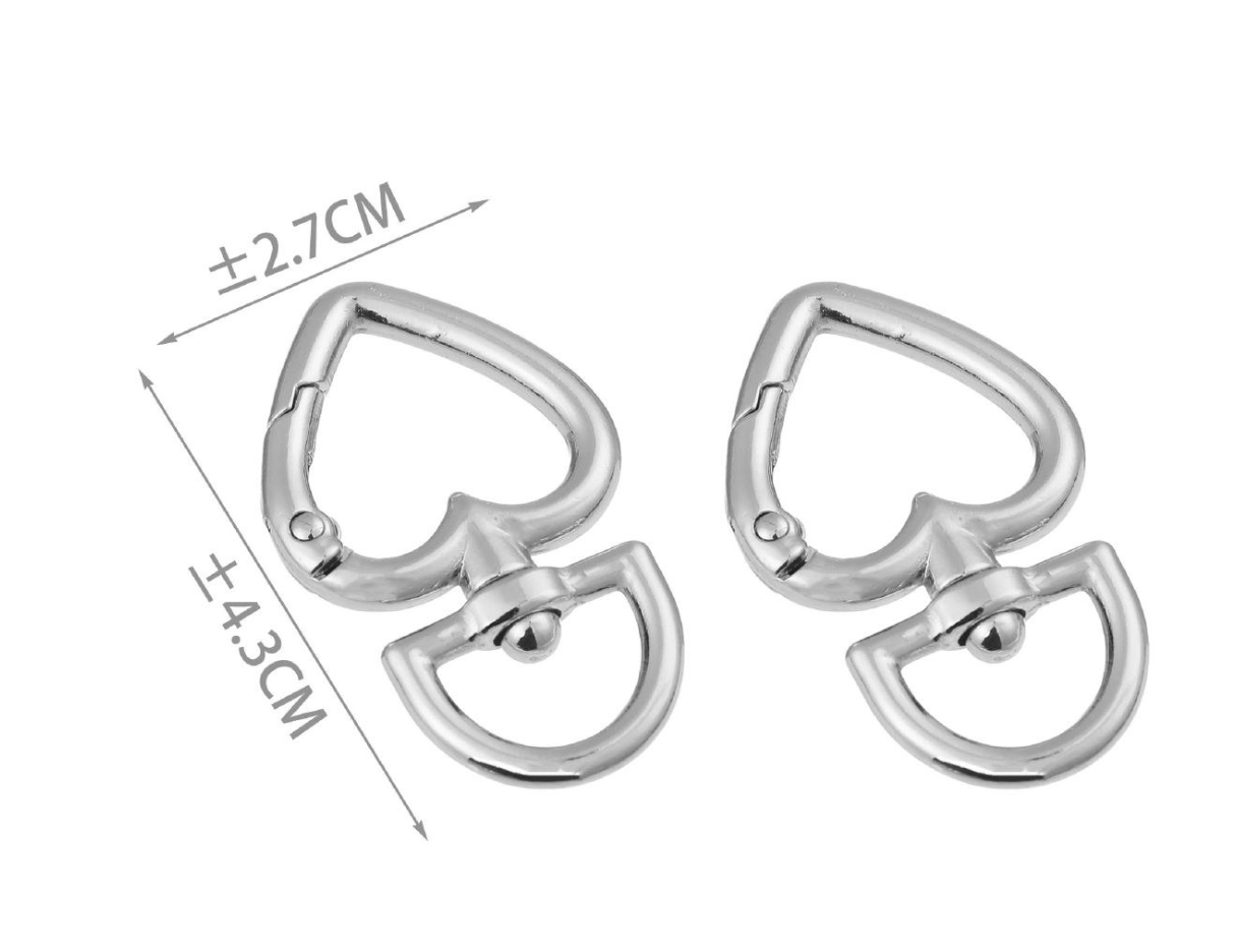 Decorative Carabiner for Bags, Heart and Star – Swivel Metal Hook in Gold or Silver