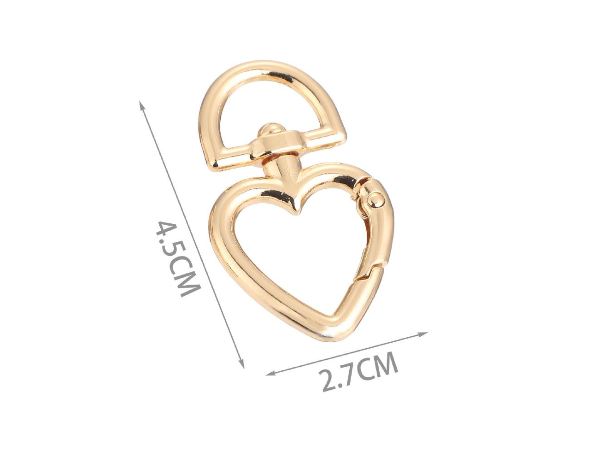 Decorative Carabiner for Bags, Heart and Star – Swivel Metal Hook in Gold or Silver