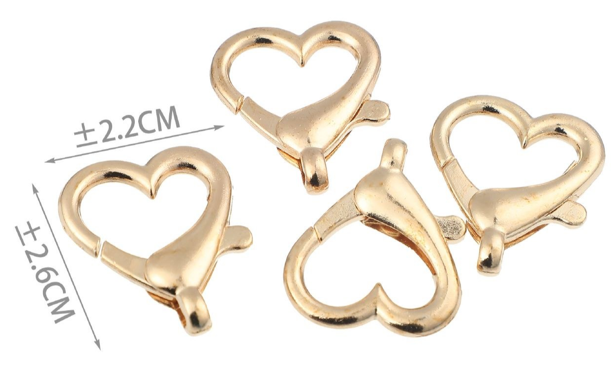 Decorative Carabiner for Bags, Heart and Star – Swivel Metal Hook in Gold or Silver