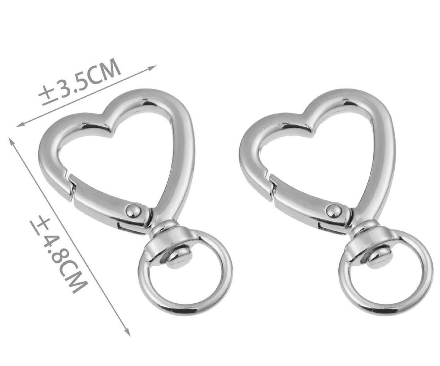 Decorative Carabiner for Bags, Heart and Star – Swivel Metal Hook in Gold or Silver