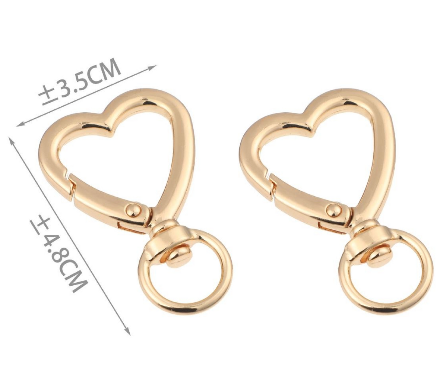 Decorative Carabiner for Bags, Heart and Star – Swivel Metal Hook in Gold or Silver