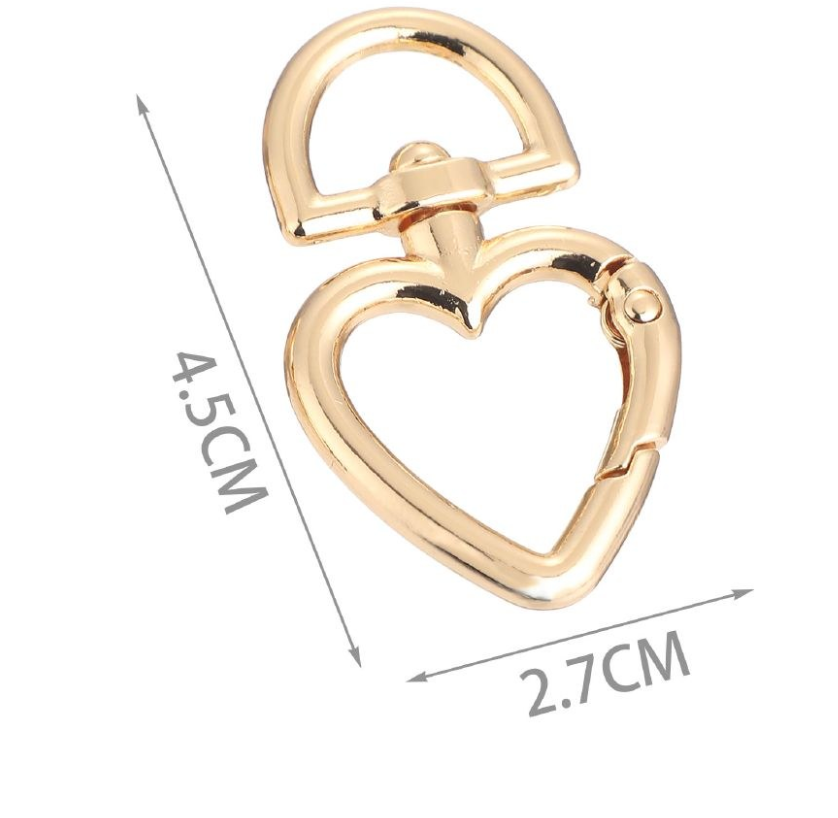 Decorative Carabiner for Bags, Heart and Star – Swivel Metal Hook in Gold or Silver