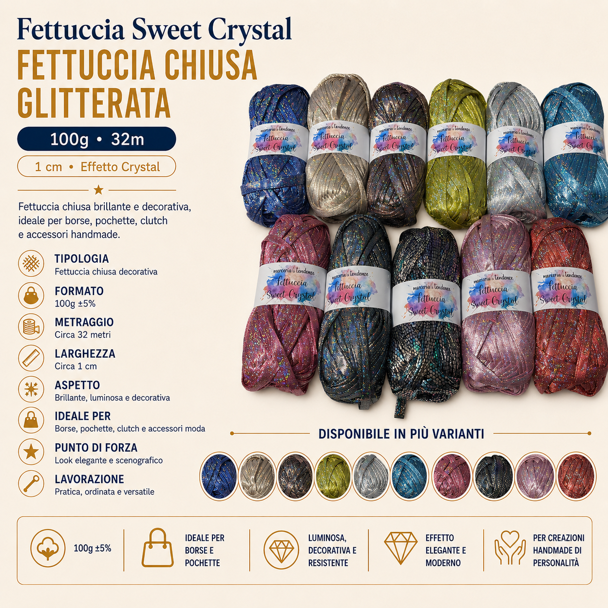 Fettuccia Sweet Crystal – Fettuccia Chiusa Glitterata 100g