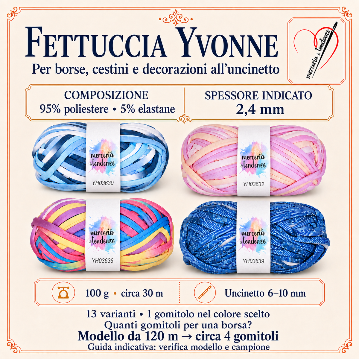 Fettuccia Yvonne multicolore – copertina con etichette acquerello