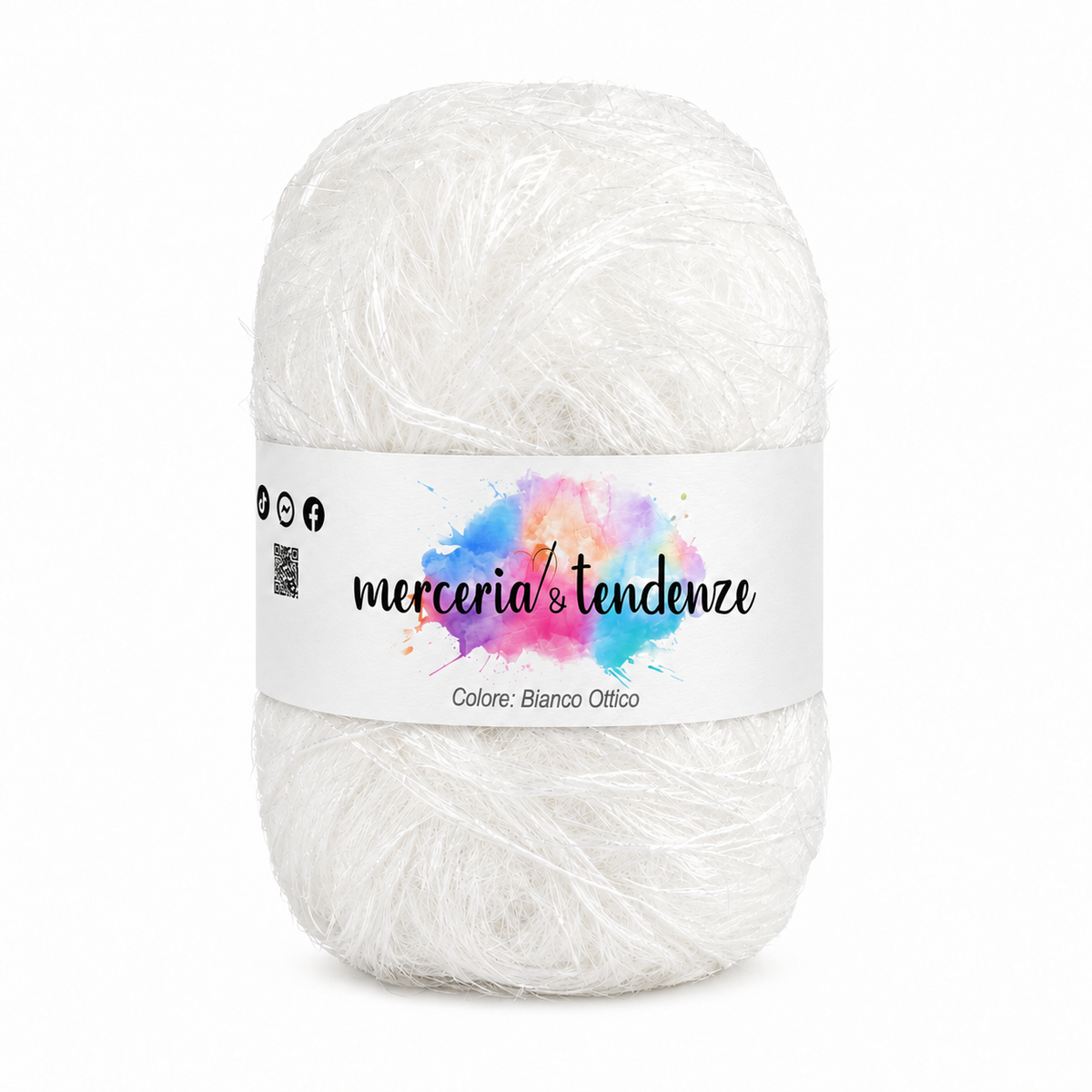 Filato Fantasia Frangé Bianco Ottico - codice 16530-01 con etichetta Merceria & Tendenze