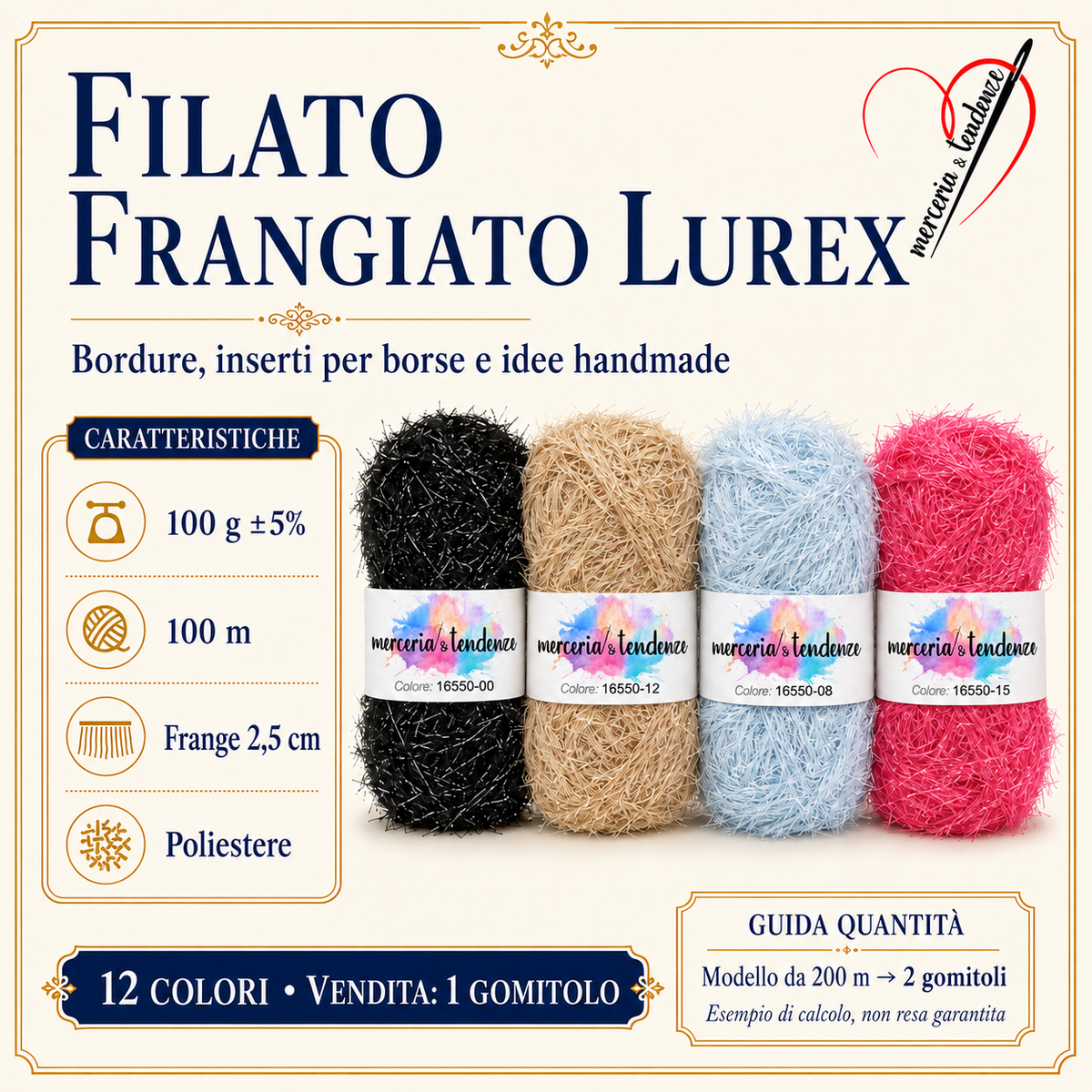Filato Frangiato Lurex – copertina con etichette acquerello