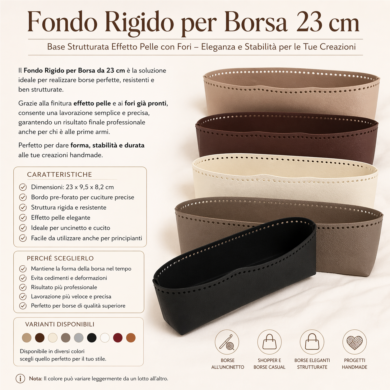 Hard Bottom for Bag 23 cm with Holes – Structured Faux Leather Base (Various Colors)