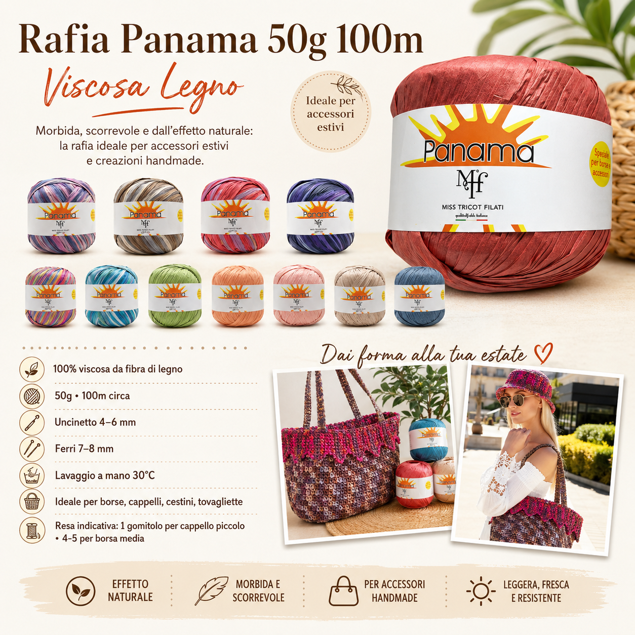 Rafia Panama 50g 100m - Viscosa Legno