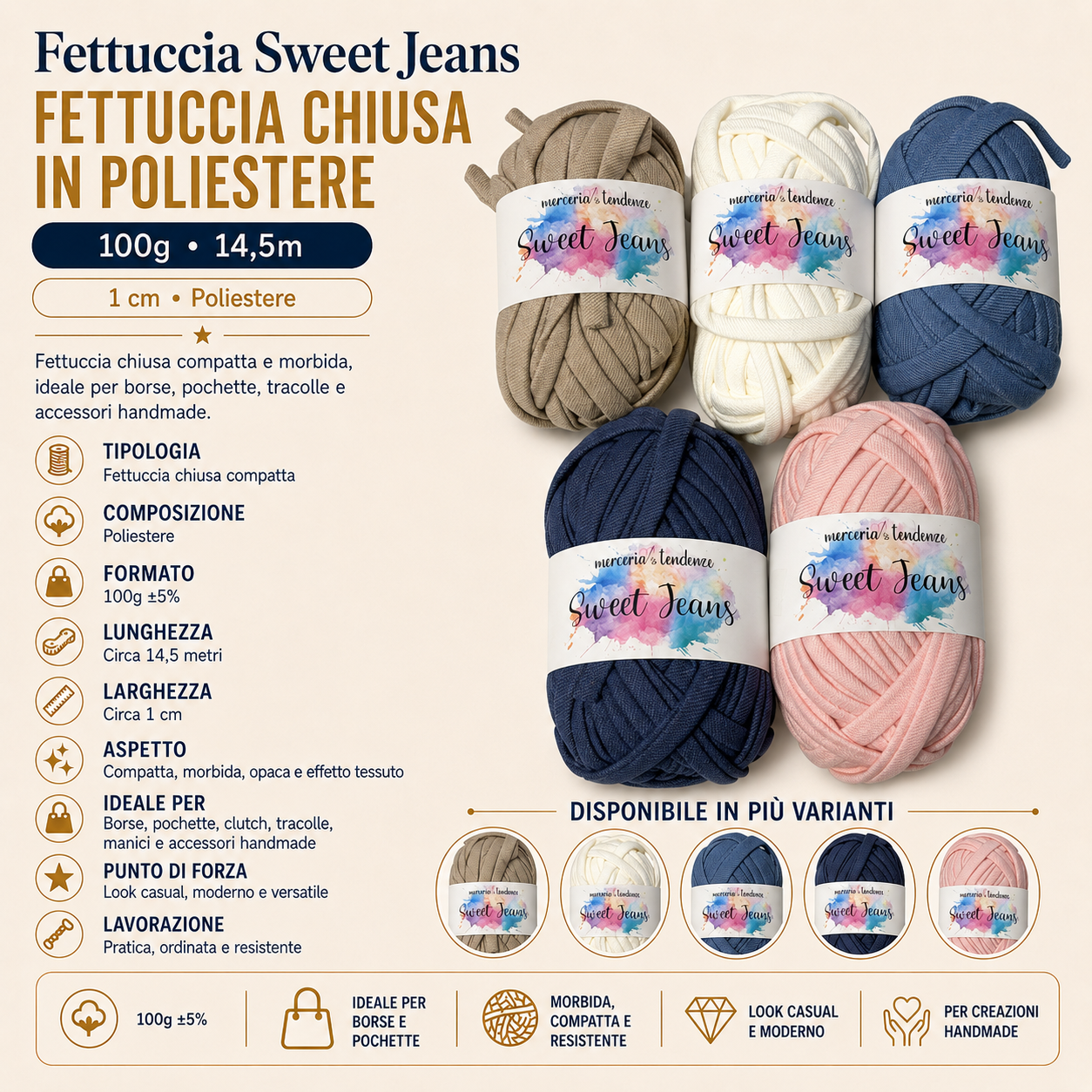 Fettuccia Sweet Jeans – Fettuccia Chiusa in Poliestere 100g