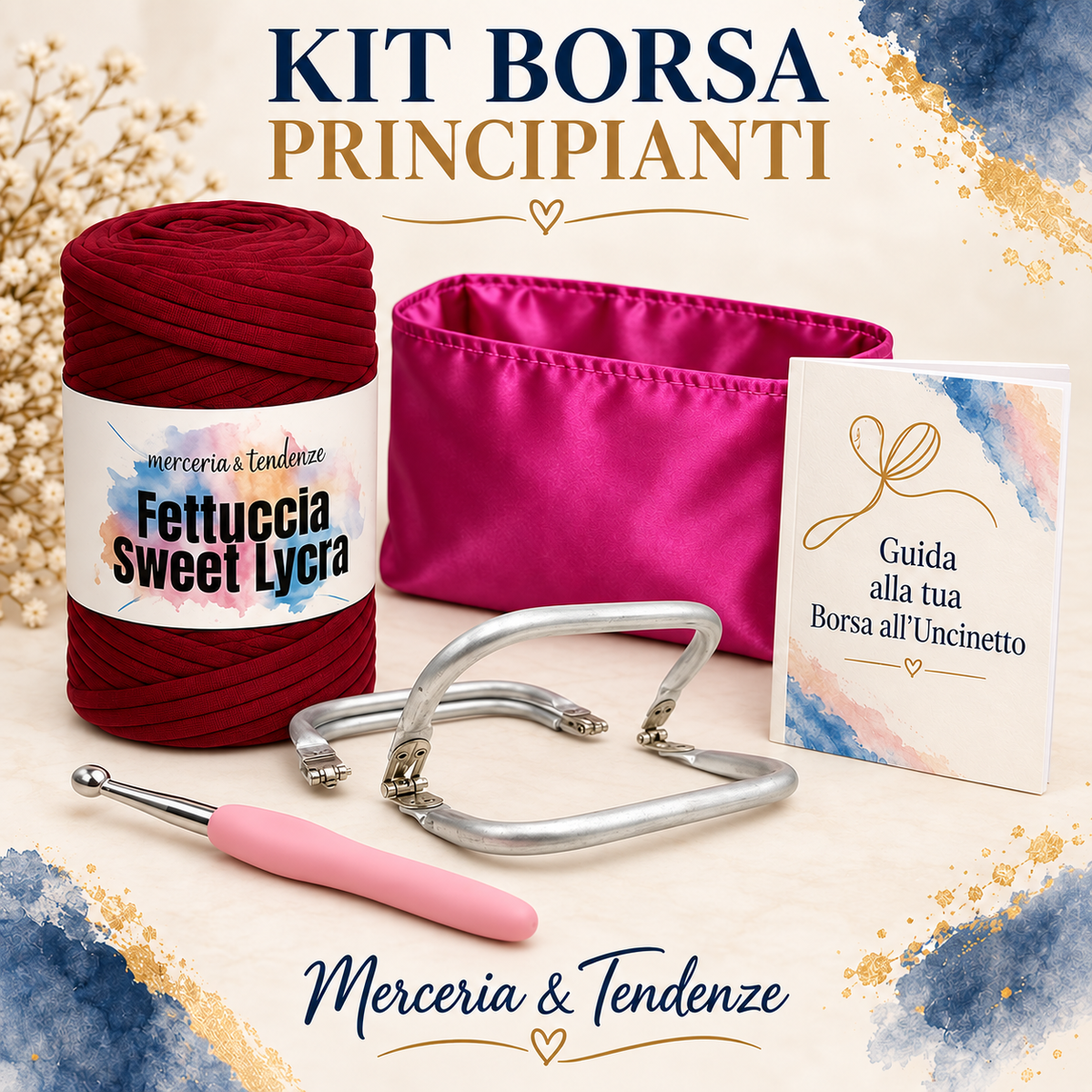 Kit borsa principianti Sweet Lycra con chiusura a molla aperta a tre aperture