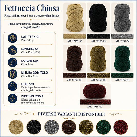 Fettuccia Chiusa Brillante 100g – Filato Glitter per Borse, Pochette e Accessori Handmade