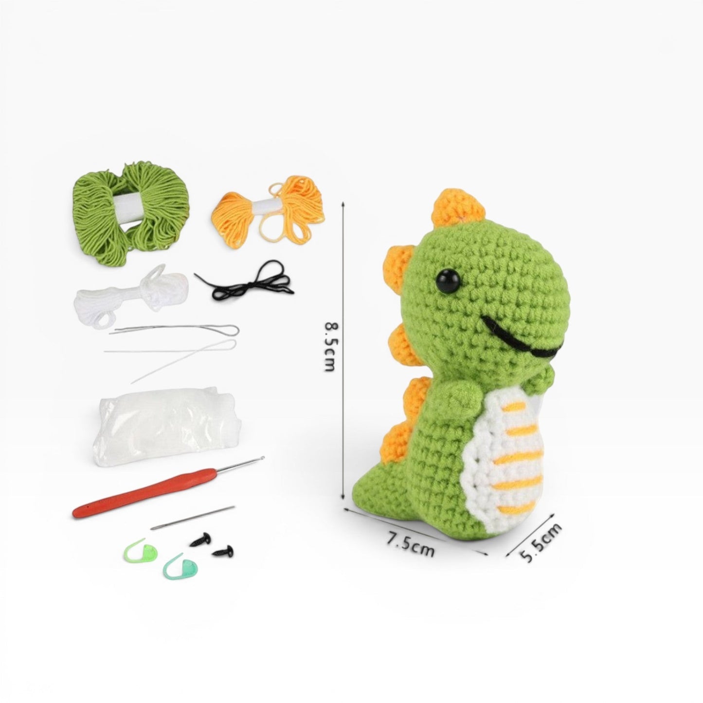 Kit completo Merceria & Tendenze per uncinetto fai da te con filati, uncinetto e istruzioni per creare un dinosauro