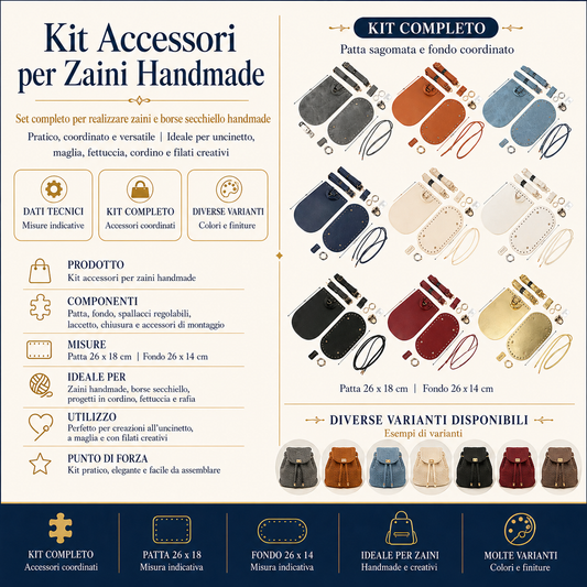 Kit Accessori per Zaini Handmade – Set Completo con Patta, Fondo, Spallacci e Chiusura per Borse Secchiello